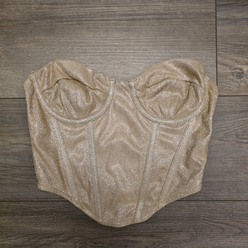 Cotton Candy Gold Glitter Corset Top with Zip-up Back
